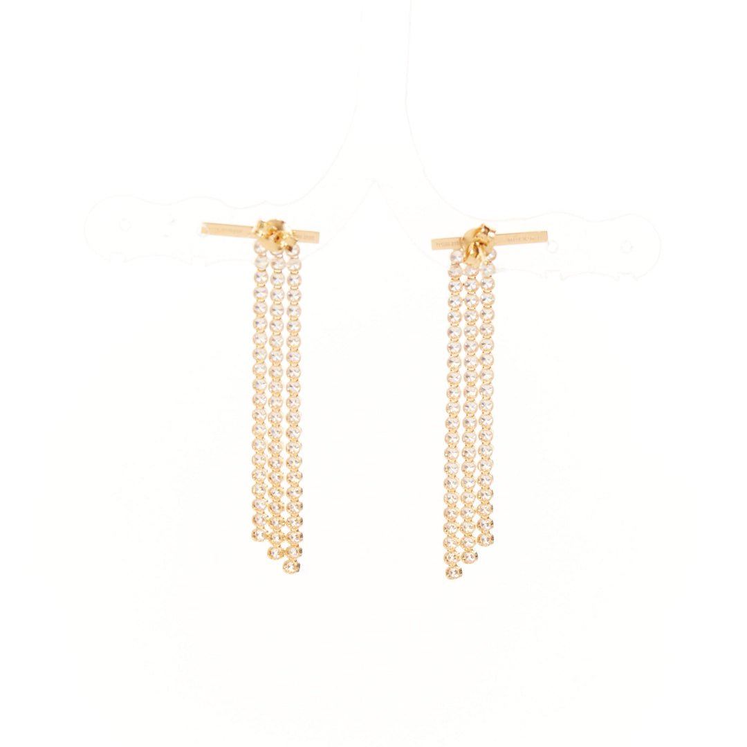 CELINE 2018 Phoebe Philo Edwige gold brass bar crystal pave fringe earrings Pair