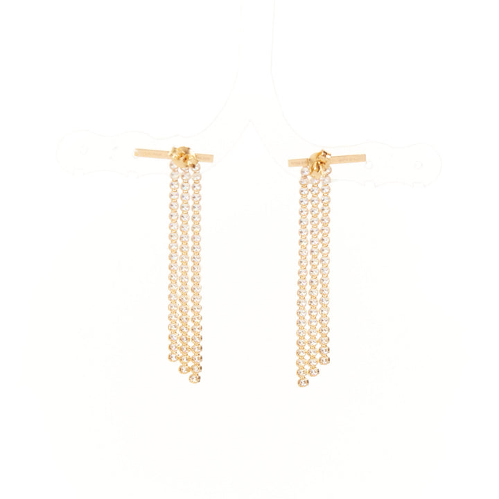 CELINE 2018 Phoebe Philo Edwige gold brass bar crystal pave fringe earrings Pair