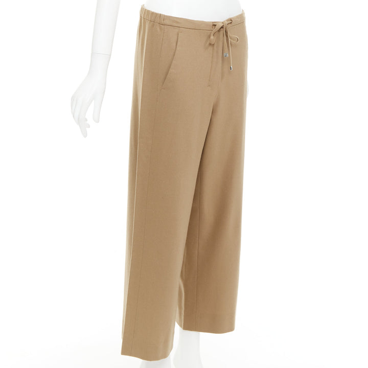 MAX MARA ' camel virgin wool blend drawstring waist wide leg cropped pants 32"