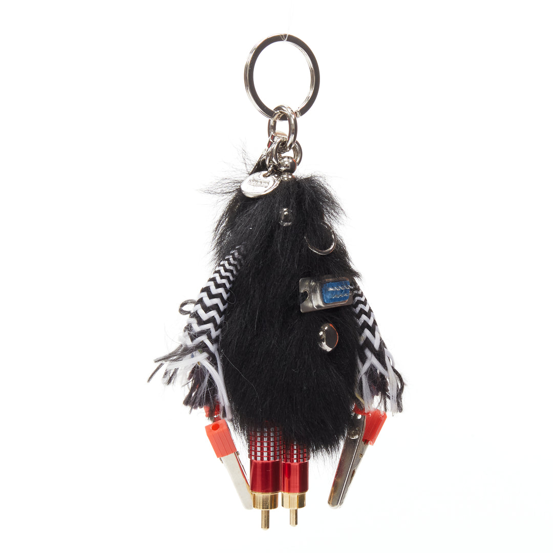 PRADA black sheep fur bolt hardware hand monster robot charm key ring