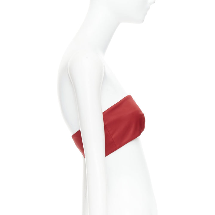 PRADA Re-Nylon red triangle logo plate strapless bustier tube top IT38 XS