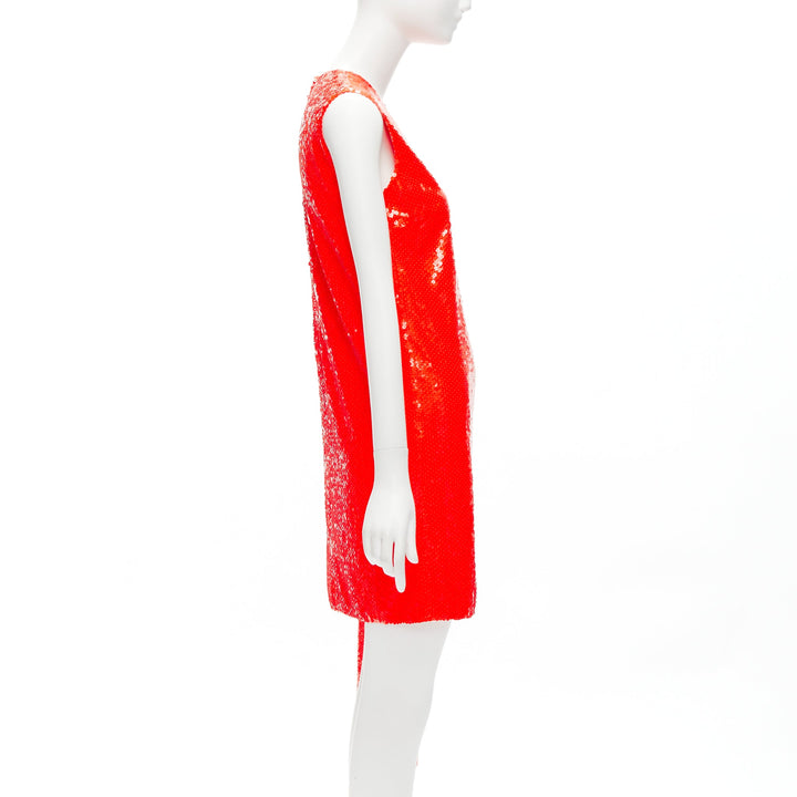 CALVIN KLEIN 205W39NYC Raf Simons red sequins draped hem dress US4 S