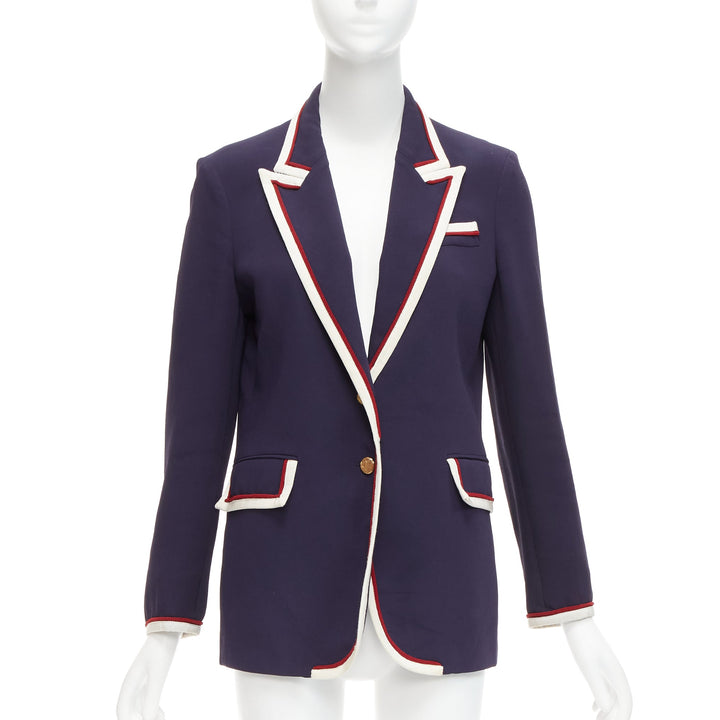 GUCCI Alessandro Michele 2019 navy trimmed GG printed lining blazer IT44 L