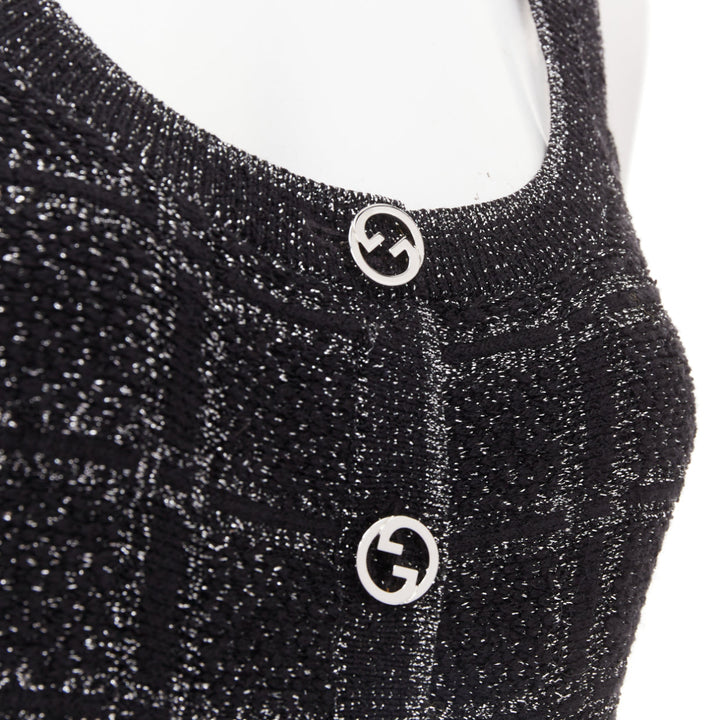 GUCCI 2024 black silver lame check jacquard vintage GG button mini dress XXS