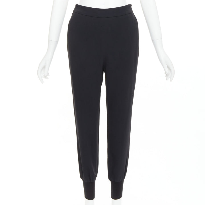 STELLA MCCARTNEY black cotton rib trim ruched back jogger pants IT36 XXS