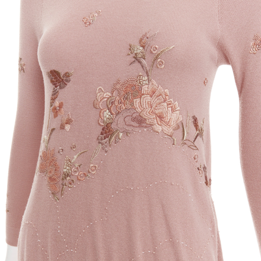 SHIATZY CHEN dusty pink modal oriental embroidery qipao collar sweater IT40 S