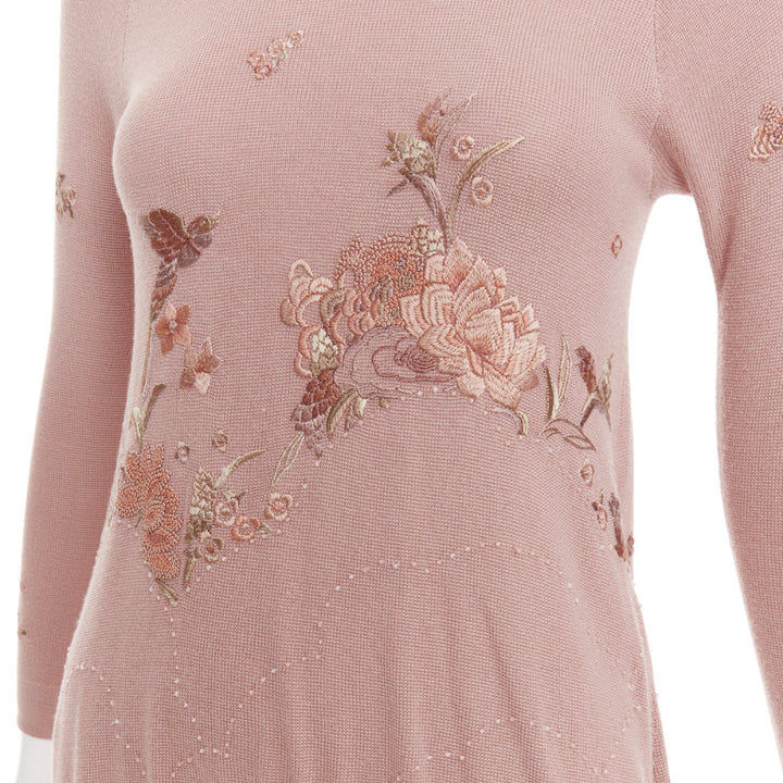 SHIATZY CHEN dusty pink modal oriental embroidery qipao collar sweater IT40 S