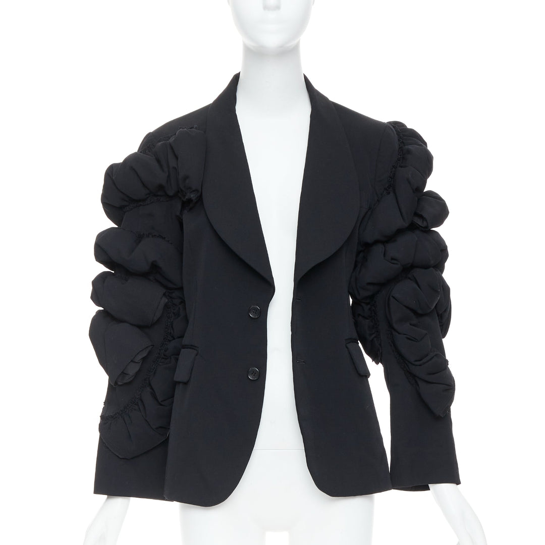 COMME DES GARCONS 2013 black wool tiered puff sleeve blazer jacket S