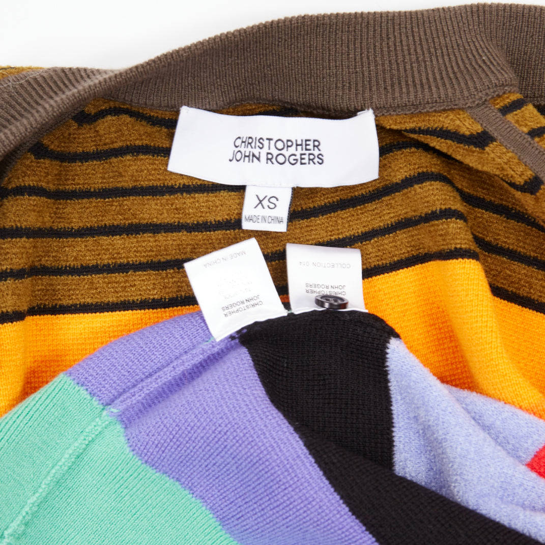 CHRISTOPHER JOHN ROGERS 014 multicolor wool blend rainbow striped cardigan XS