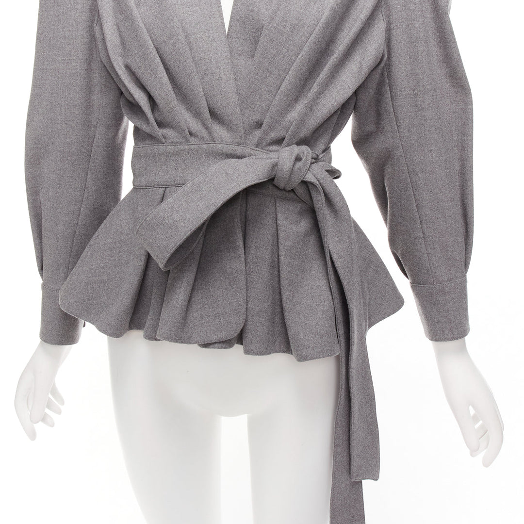 ALEXANDRE VAUTHIER grey wool blend shoulder pads peplum belted blazer top FR36 S