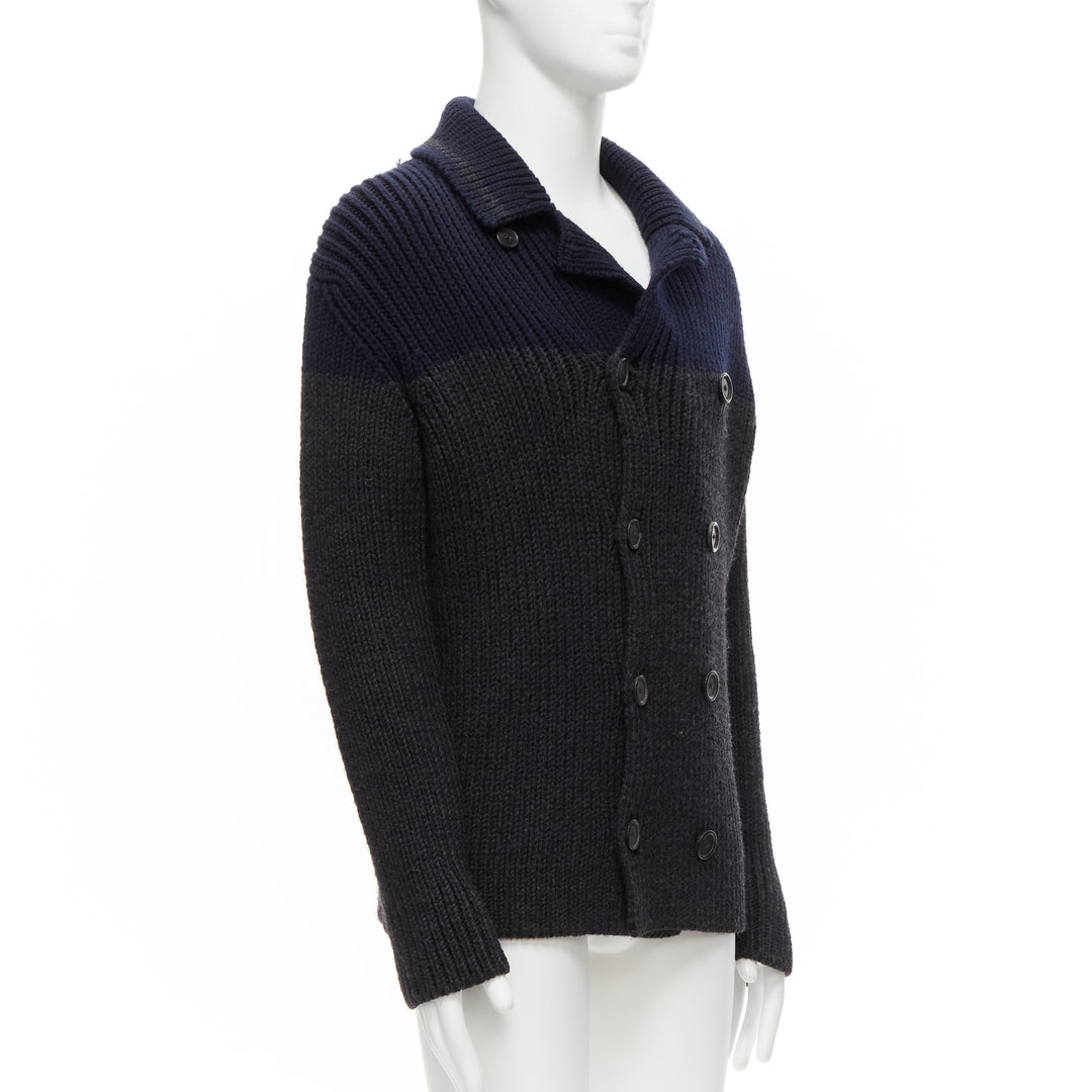 PRADA 2013 100% wool grey navy sailor collar ribbed knit cardigani coat IT50 L