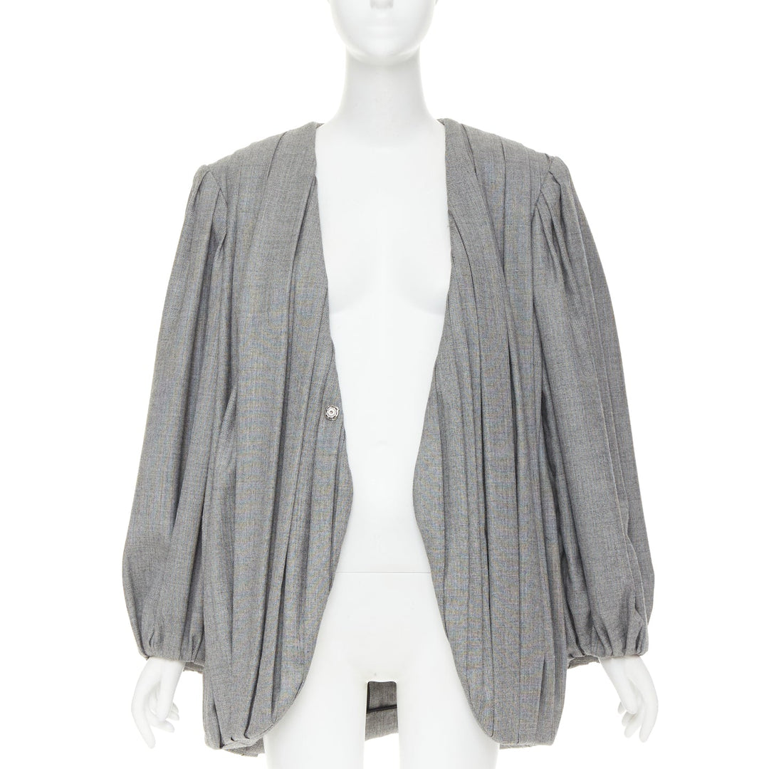 LOUIS VUITTON 2023 Runway grey pleated balloon sleeves power shoulder jacket