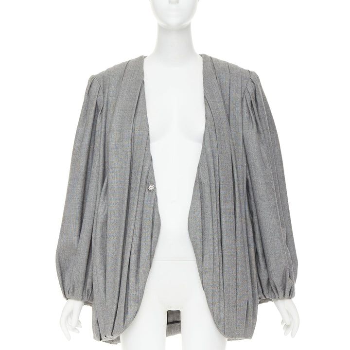 LOUIS VUITTON 2023 Runway grey pleated balloon sleeves power shoulder jacket