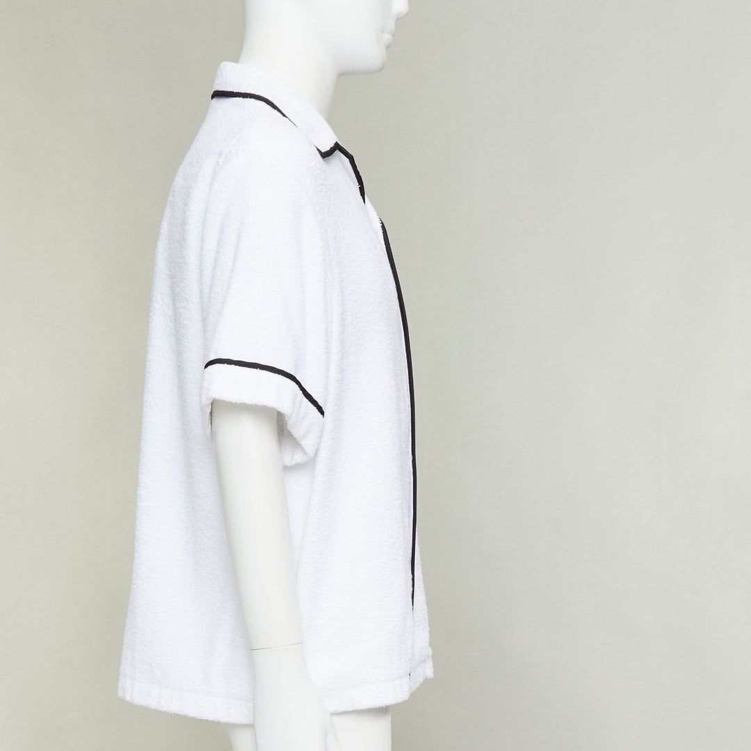 PRADA 2021 white terry towelling black triangle logo plaque bowling shirt M