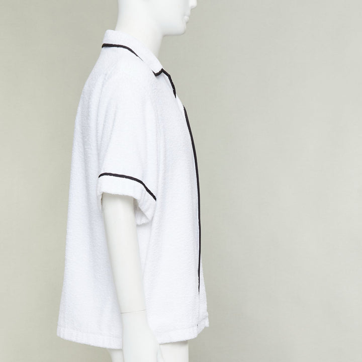 PRADA 2021 white terry towelling black triangle logo plaque bowling shirt M