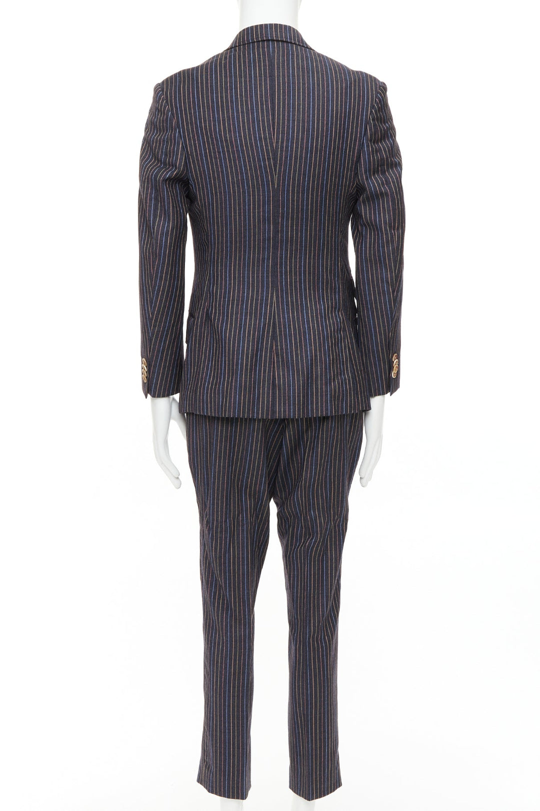 ETRO grey brown multi pinstripe single breasted cropped blazer pants set IT52 XL