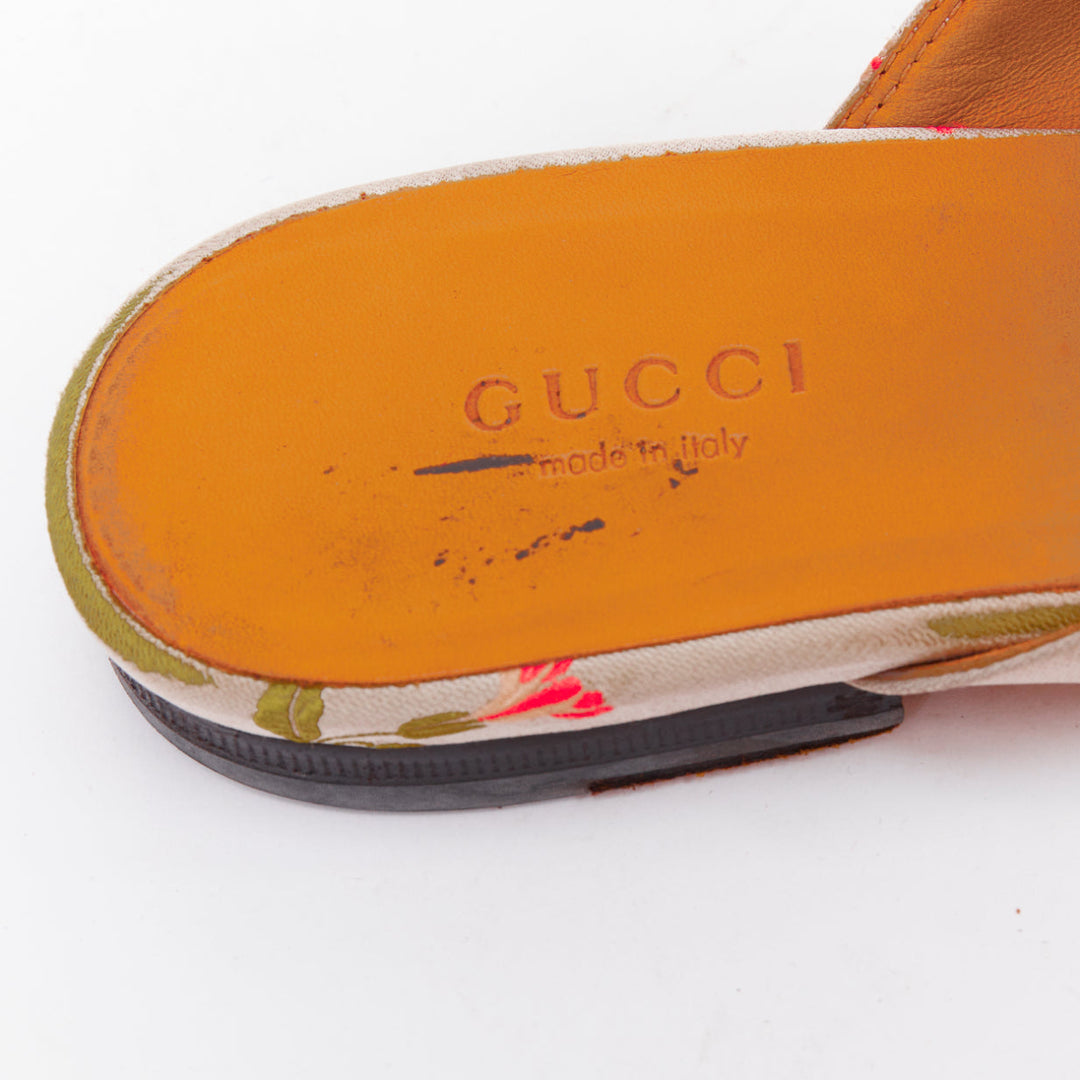 GUCCI Princetown grey floral jacquard gold horsebit mule loafer EU38