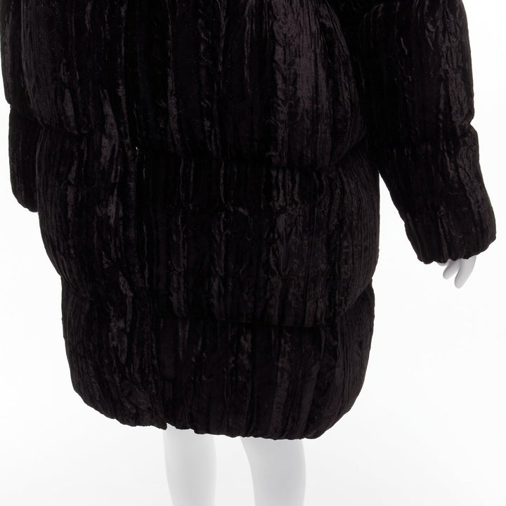 ANAIS JOURDEN black crimped velvet high neck puffer coat jacket FR38 M