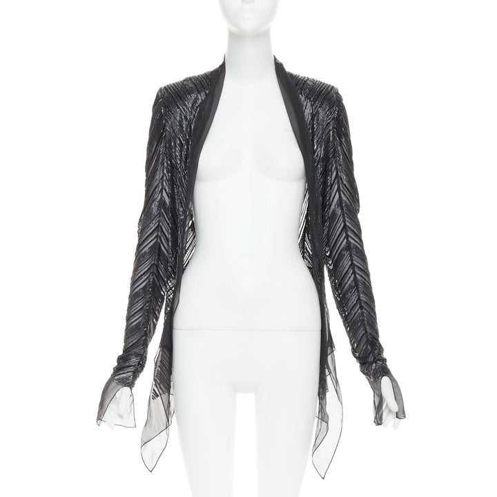 ALEXANDRE VAUTHIER sheer grey geometric long bead embellished drape jacket