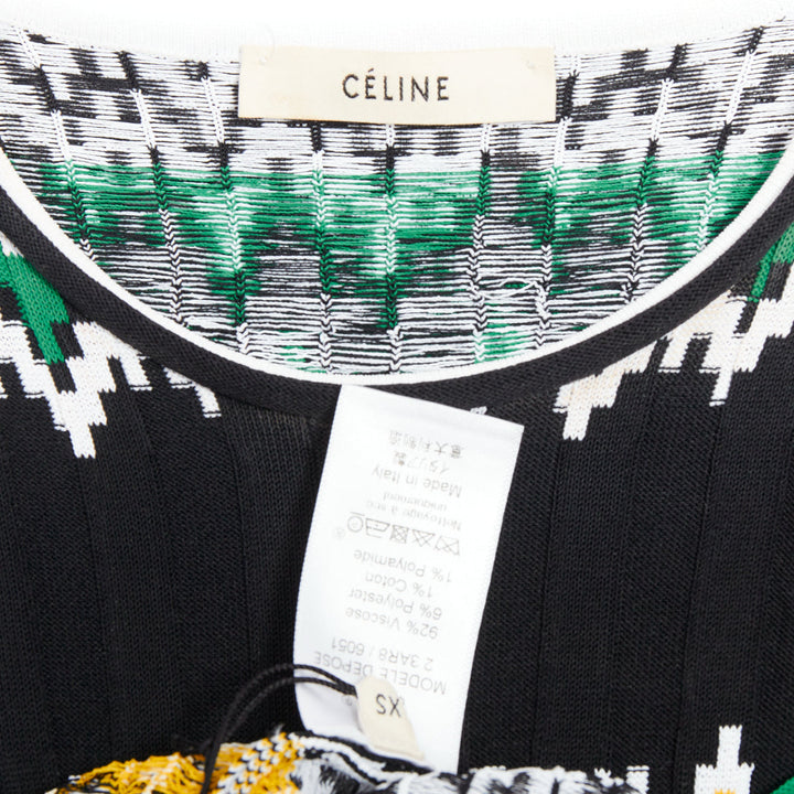 CELINE 2015 Phoebe Philo green black yellow chevron knit sweater XS