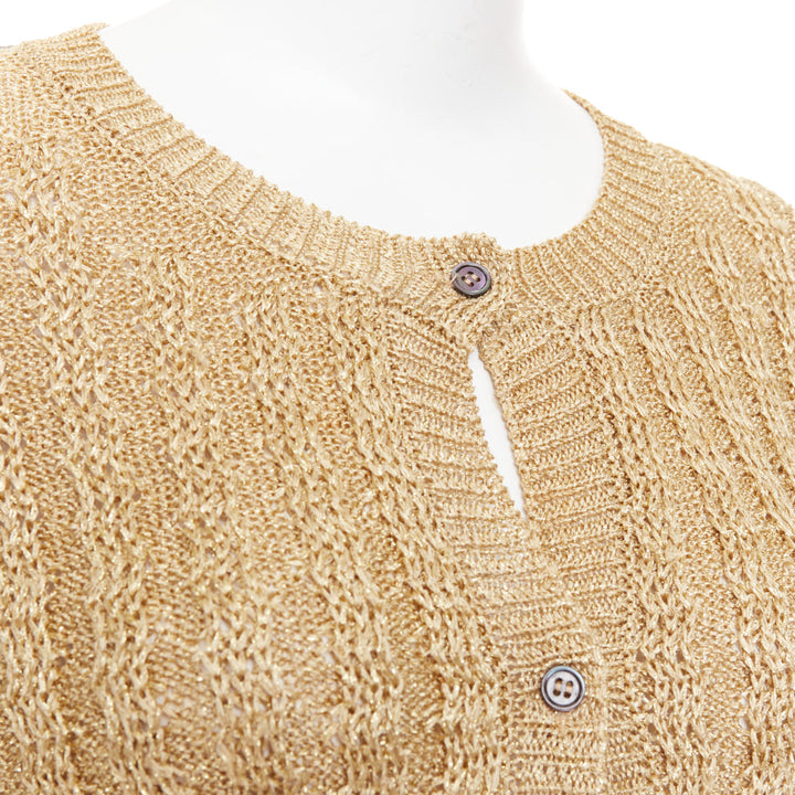 MARNI 2010 gold metallic cable knit front grey contrast back cardigan IT40 S