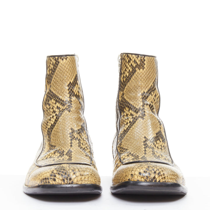 DRIES VAN NOTEN 2018 Runway leather trim snake effect square toe ankle boot EU43