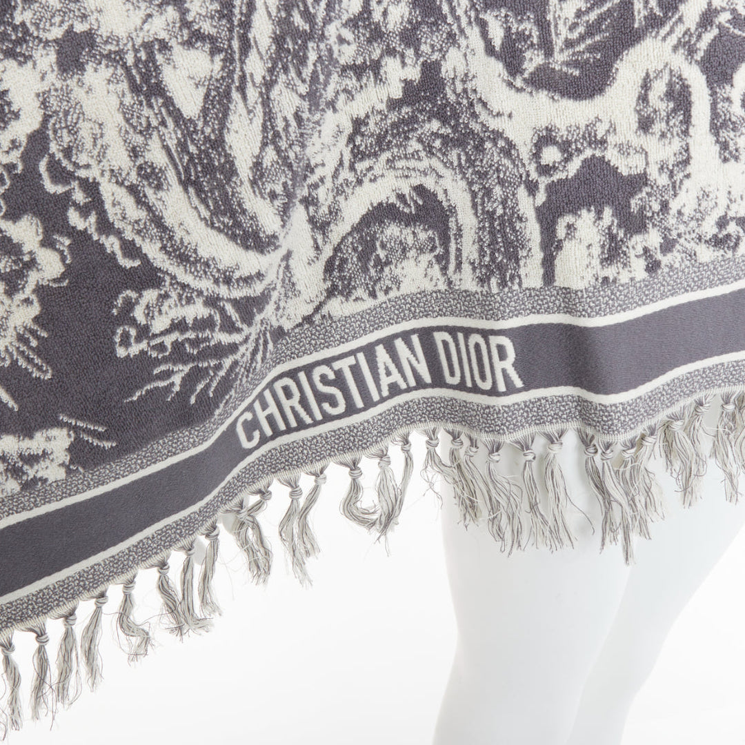 CHRISTIAN DIOR Toile de Jouy ivory grey reverse cotton big beach towel