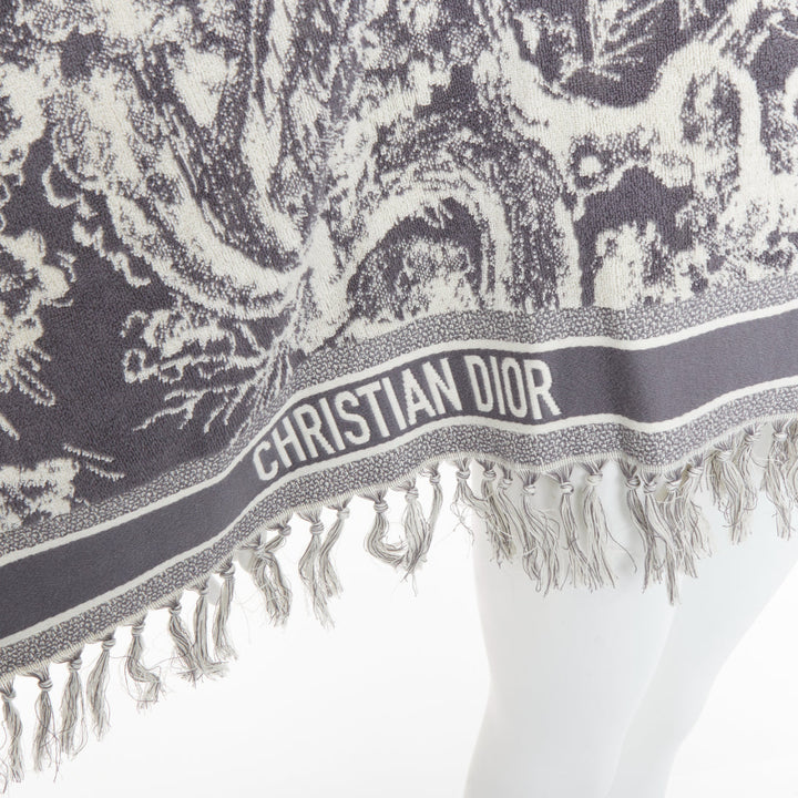 CHRISTIAN DIOR Toile de Jouy ivory grey reverse cotton big beach towel