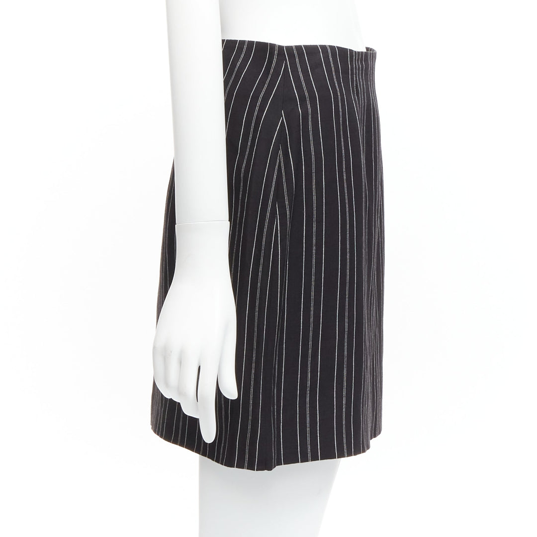 DOLCE GABBANA Vintage black pinstriped high waist darted mini Skirt IT40 S