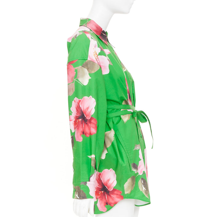 VALENTINO 2021 Runway Lilium green pink oversized cotton poplin shirt IT36 XXS
