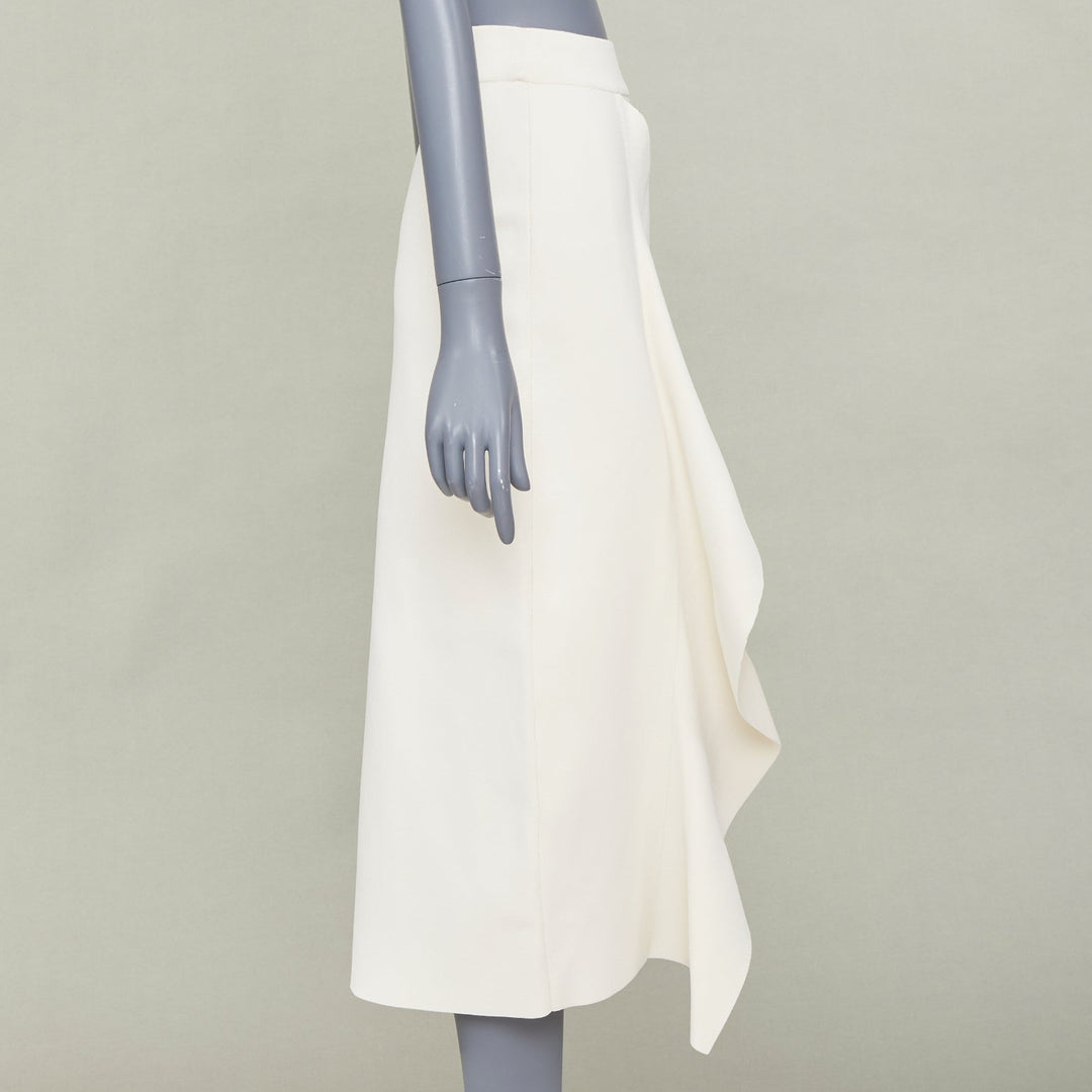 ALEXANDER MCQUEEN 2020 ivory viscose knit ruffle trim asymmetric midi skirt XS