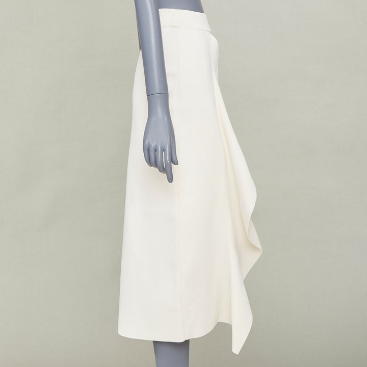 ALEXANDER MCQUEEN 2020 ivory viscose knit ruffle trim asymmetric midi skirt XS
