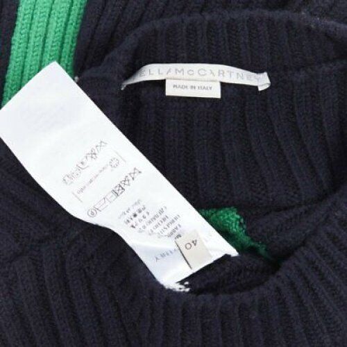 STELLA MCCARTNEY navy green white stripe virgin wool knit split side sweater S