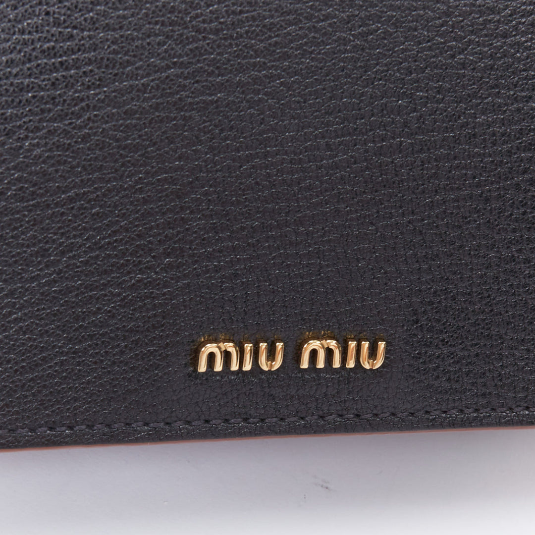 MIU MIU Lady black leather colorful rhinestone buckle flap crossbody bag