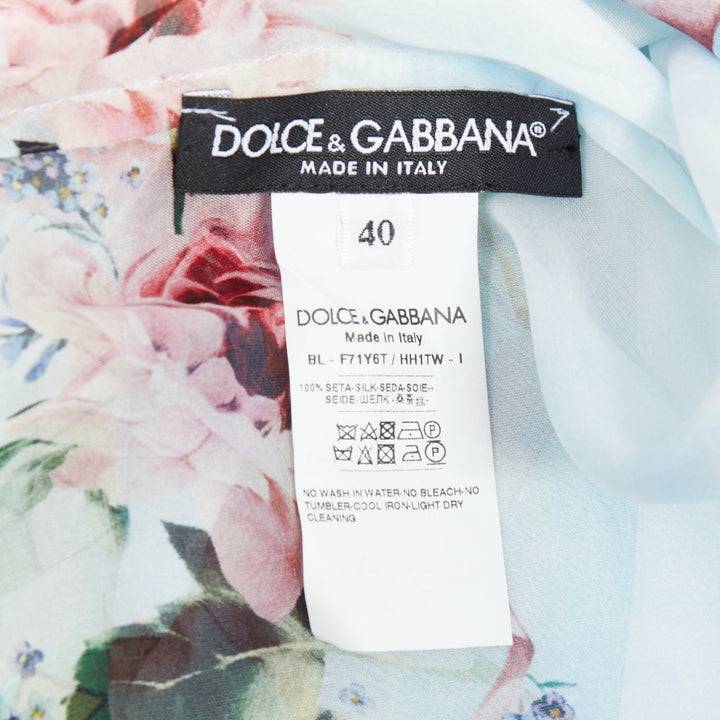 DOLCE GABBANA  100% silk blue Cherub Cupids print pussybow sheer blouse IT40 S