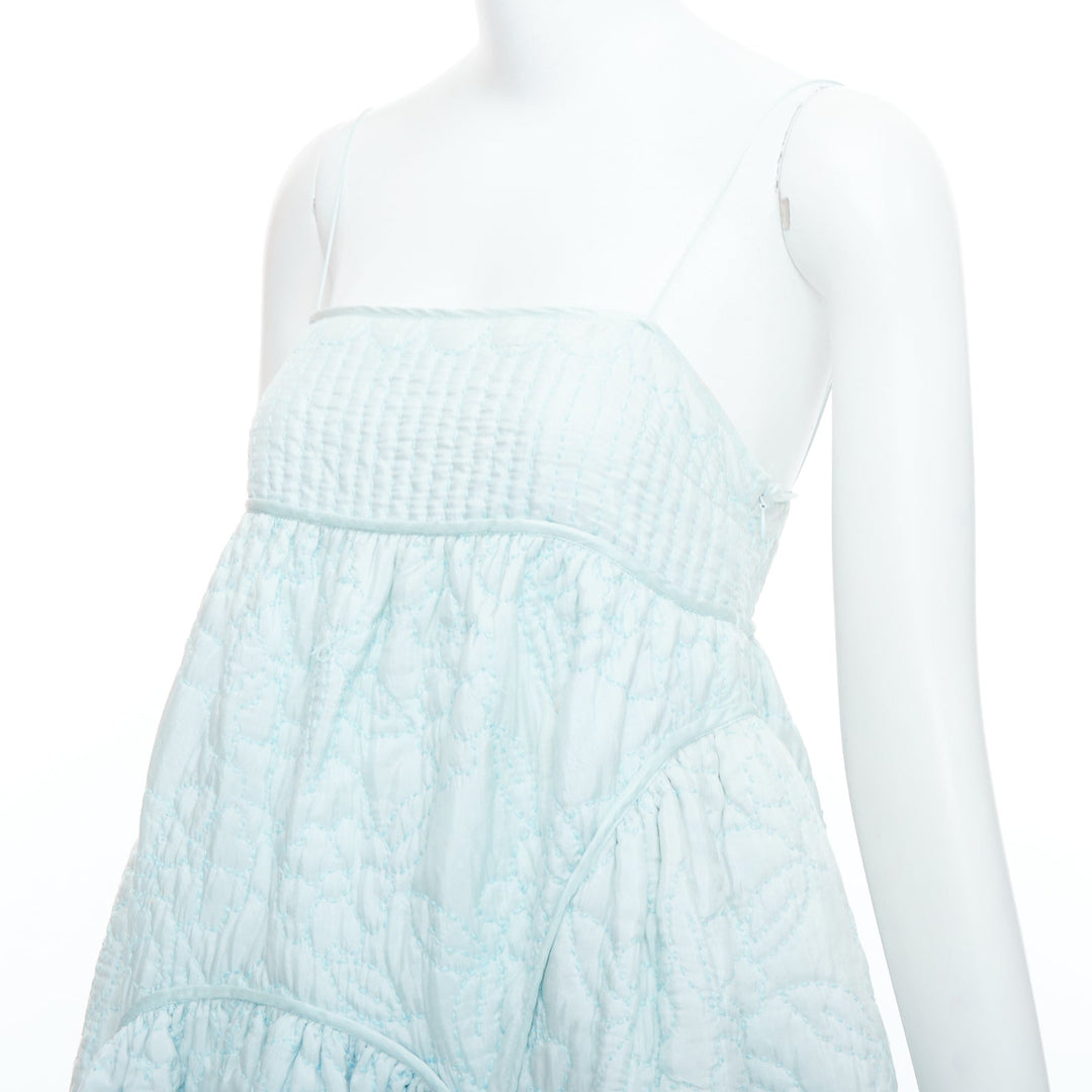 CECILIE BAHNSEN pastel mint blue overstitch applique babydoll dress UK6 XS