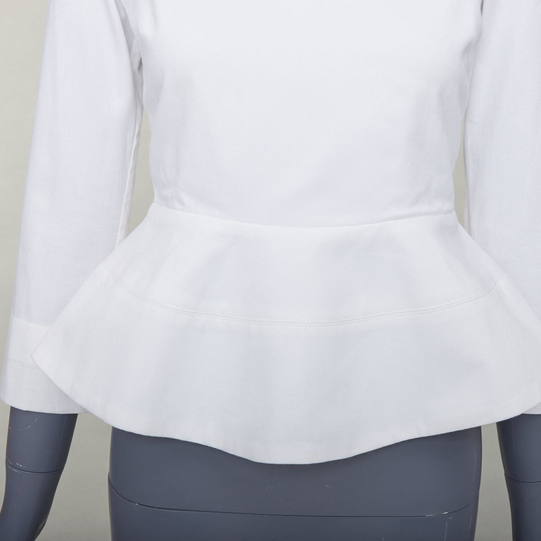 ELLERY Manzoni off white cotton twill peplum scoop neck top US6 M
