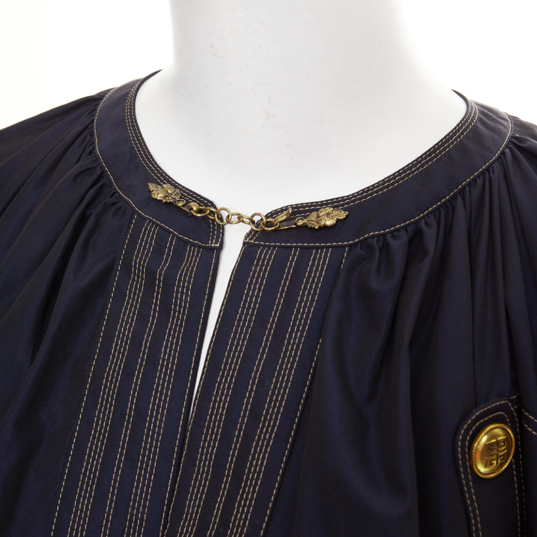 GIVENCHY 2020 navy cotton gold 4G totem button tent dress FR36 S