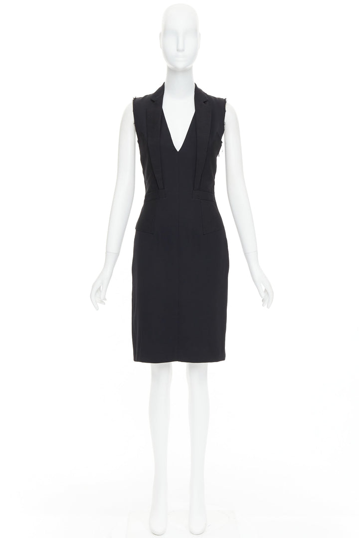 MAISON MARTIN MARGIELA 2014 black deconstructed raw edge cut sleeve dress FR38 M