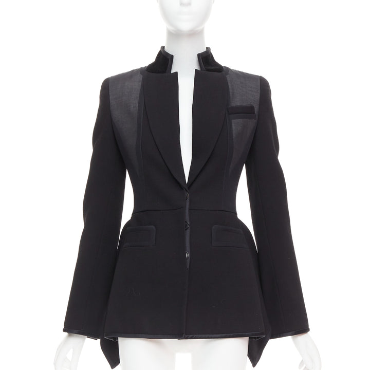GIVENCHY 2012 Runway black structural sheer overlay peplum blazer