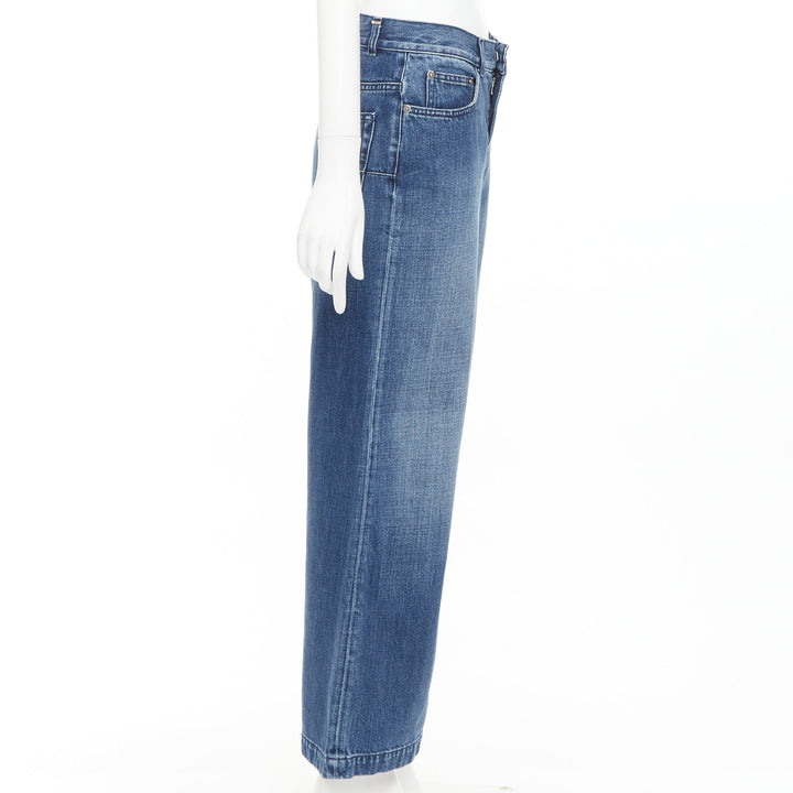 CHRISTIAN DIOR blue cotton darted pockets wide leg denim cropped jeans FR36 S