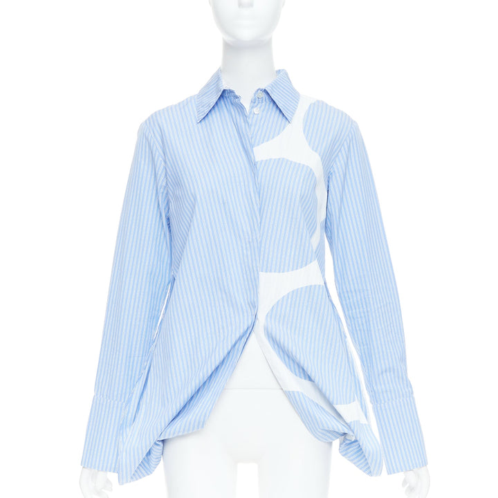 STELLA MCCARTNEY 2016 Manuela blue white pinstripe geometric split shirt IT34 XS