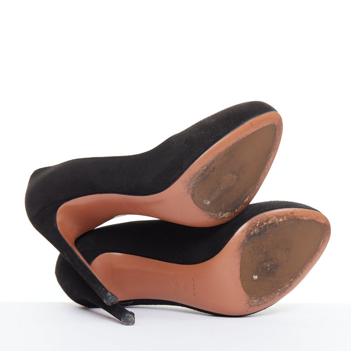 ALAIA black suede leather almond toe high heel court pumps EU35.5