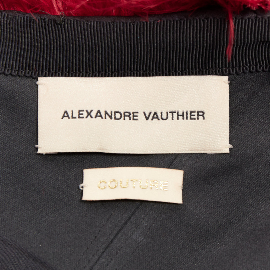 rare ALEXANDRE VAUTHIER COUTURE SS2022 Runway black red ostrich feather dress