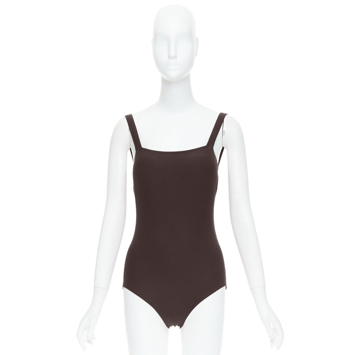 HERMES VINTAGE Martin Margiela brown twill jersey one piece bodysuit FR40 L