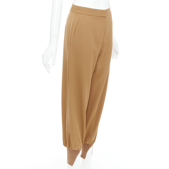 STELLA MCCARTNEY camel ribbed hem balloon tapered pants IT36 XXS