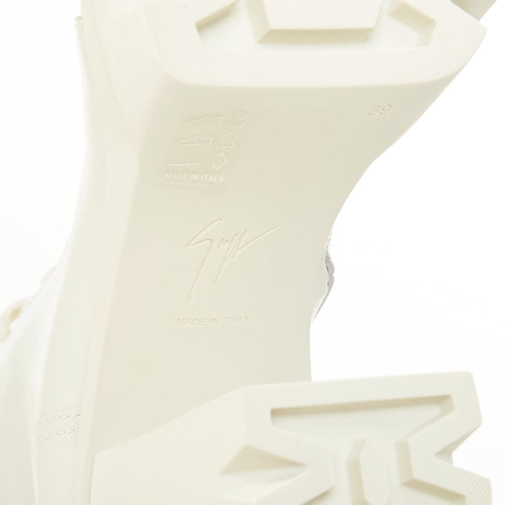 GIUSEPPE ZANOTTI Cubalibre white leather chunky block heel ankle boots EU39