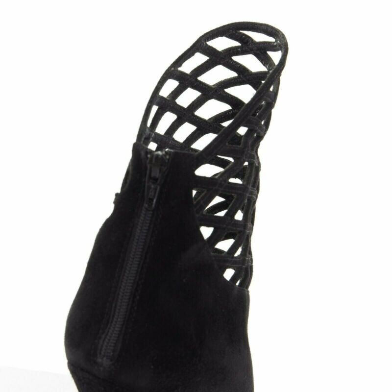 CHRISTIAN LOUBOUTIN Mrs Bouglione black suede mesh cut out pointy bootie EU35