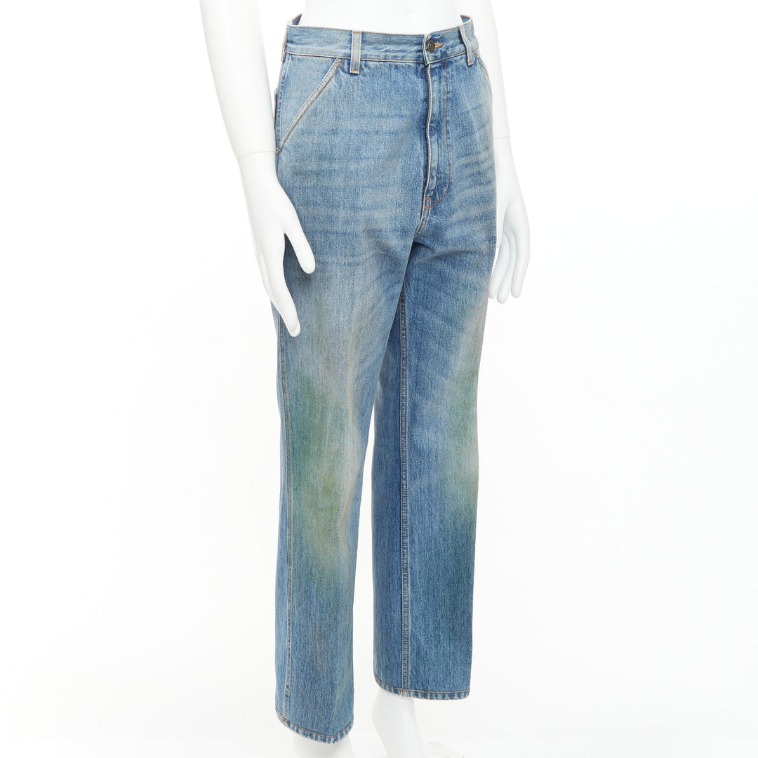 GUCCI 2020 grassstained blue organic denim straight leg jeans 28"
