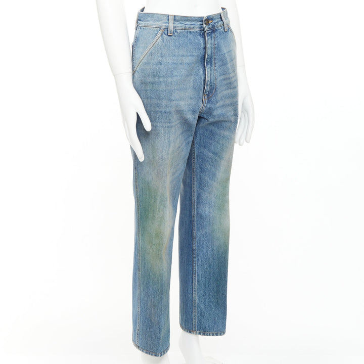 GUCCI 2020 grassstained blue organic denim straight leg jeans 28"